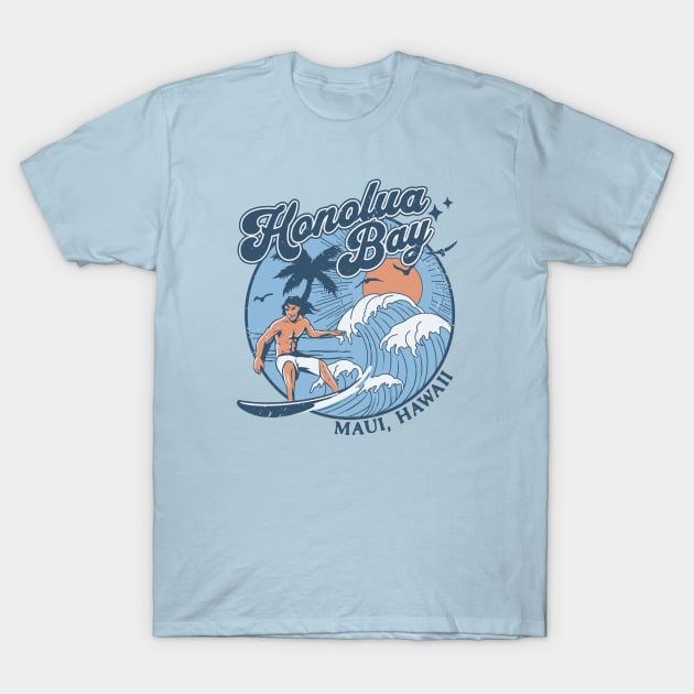 Now Boarding 1970s Vintage Surfing Hanalei Bay Kauai Hawaii Retro Sunset Old School Surfer Surf Hawaii T Shirt